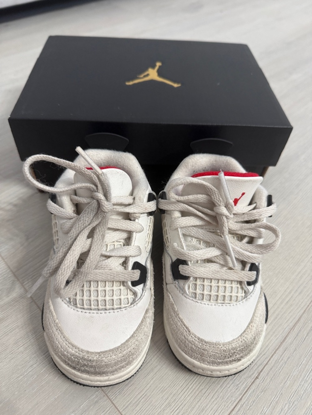 Nike Jordan 4 Kids' White and Red Retro Sneakers 7c